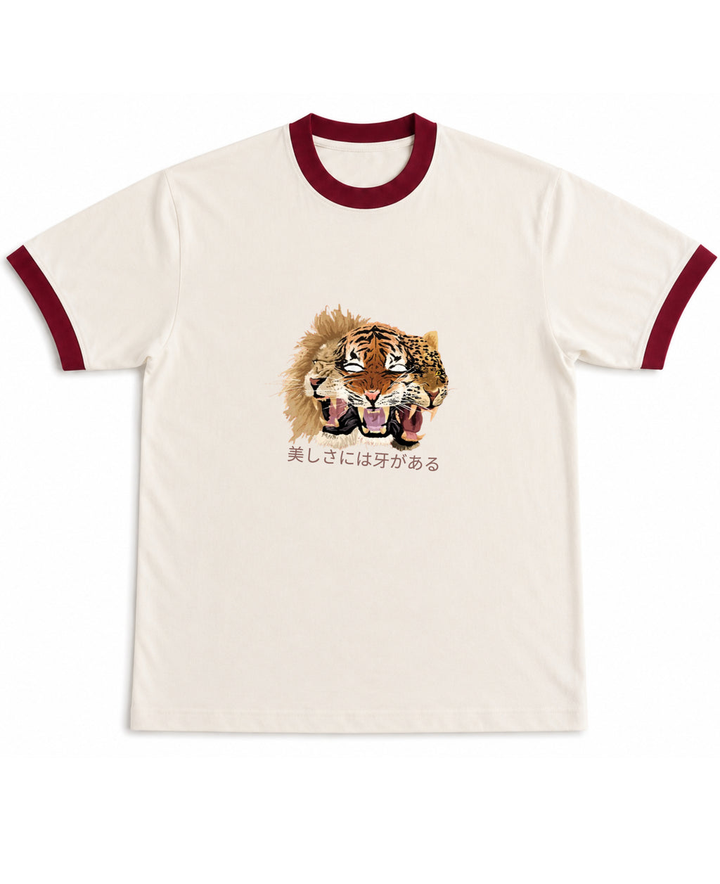 Off White & Maroon Ringer tee Front Design