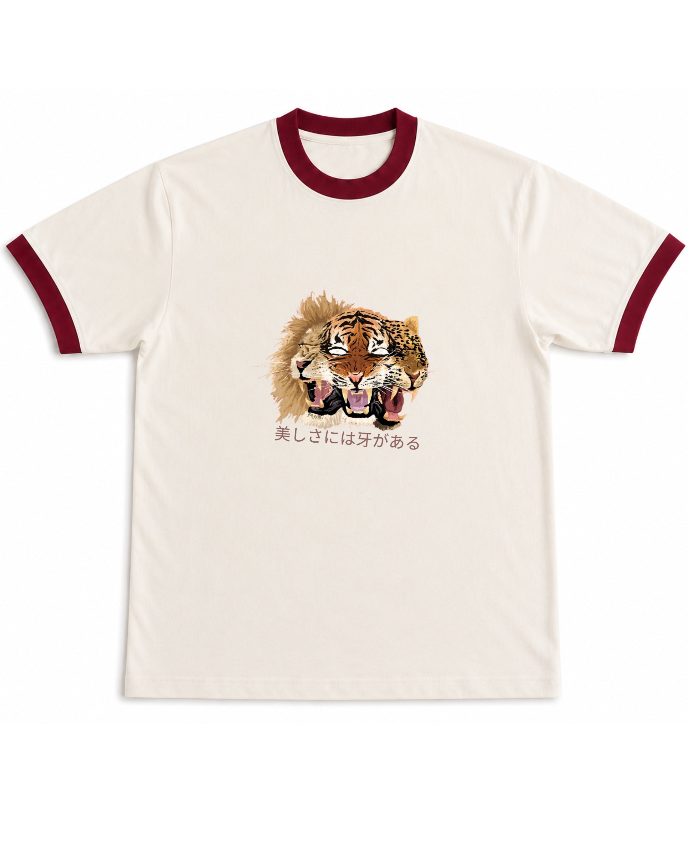 Off White & Maroon Ringer tee Front Design
