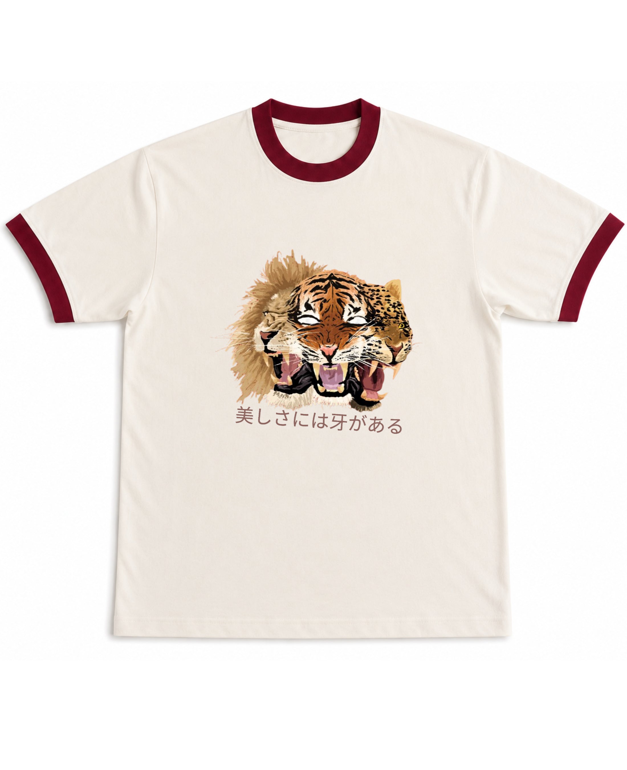 Off White & Maroon Ringer tee Front Design