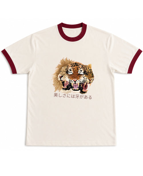 Off White & Maroon Ringer tee Front Design
