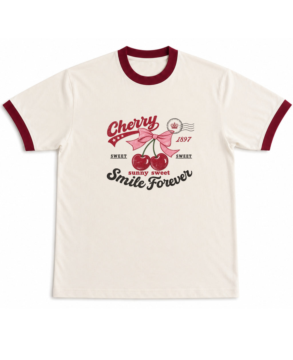 Off White & Maroon Ringer tee Front Design