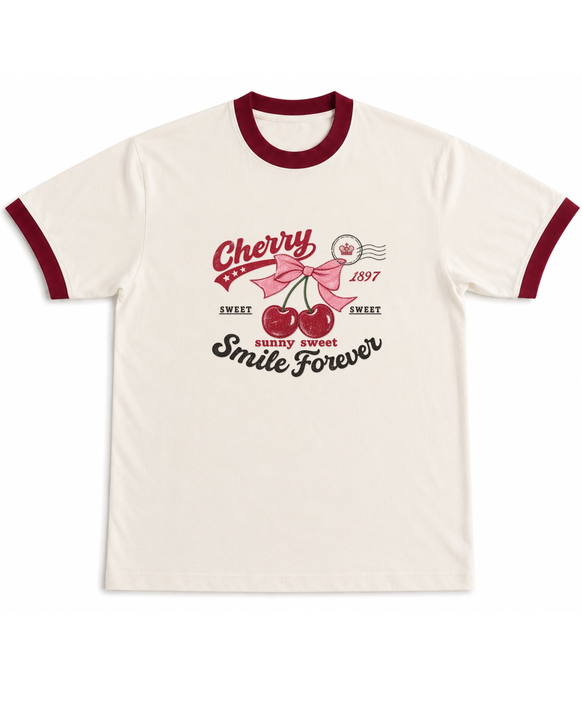 Off White & Maroon Ringer tee Front Design