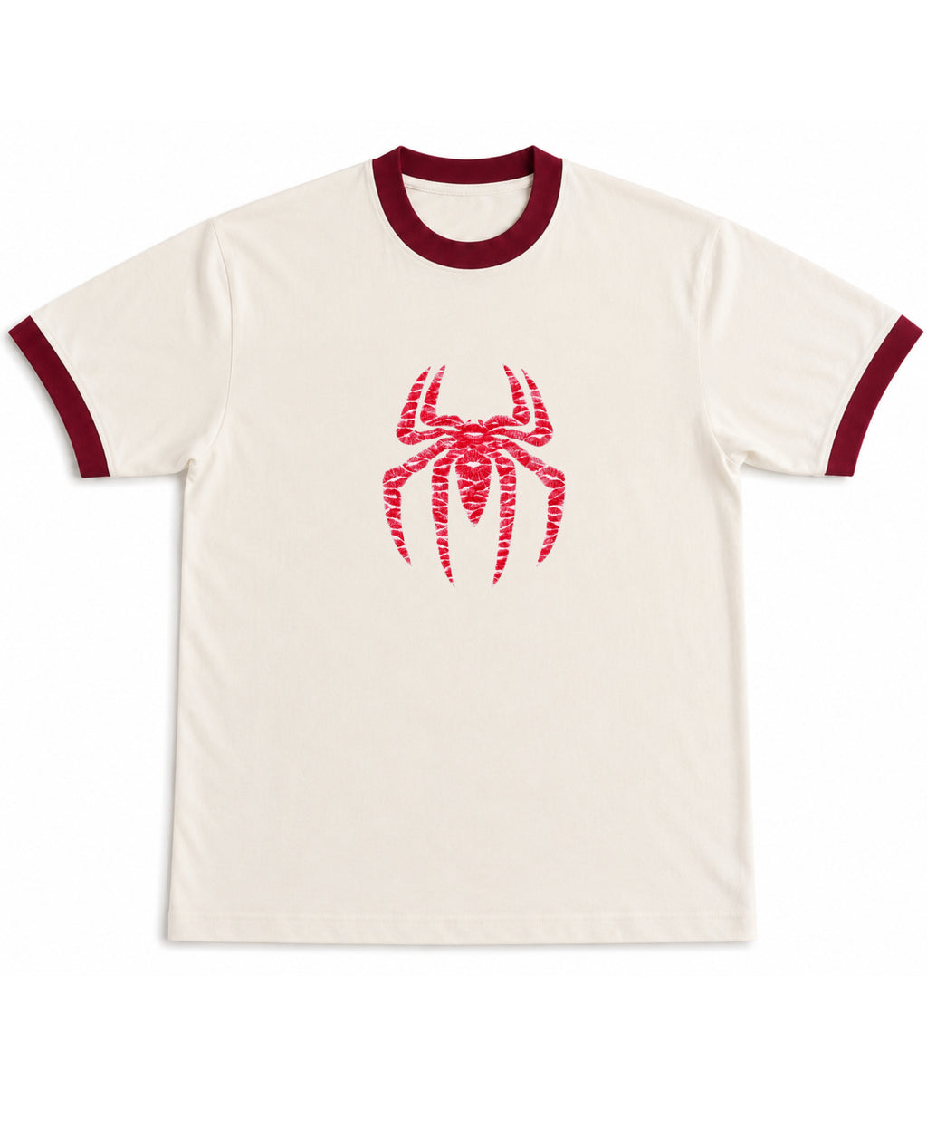 Off White & Maroon Ringer tee Front Design