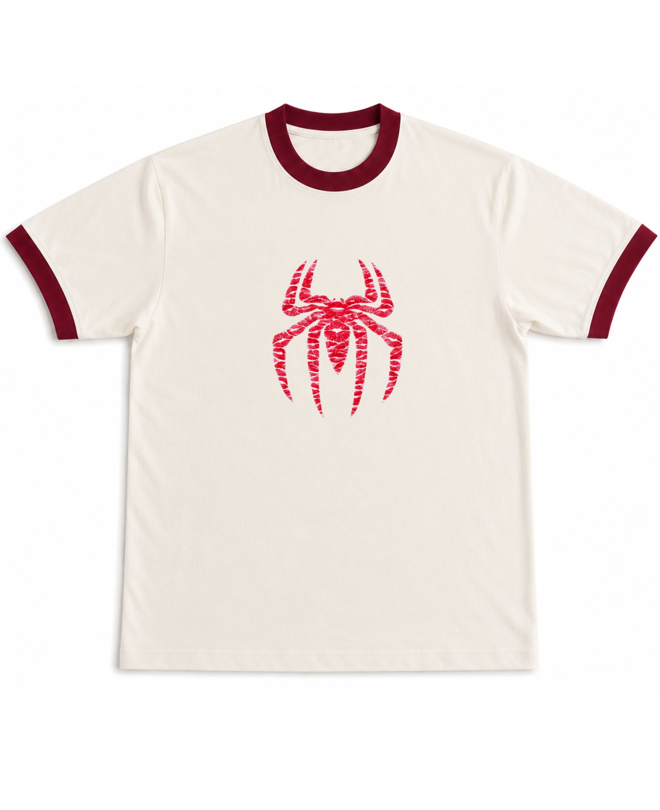 Off White & Maroon Ringer tee Front Design