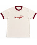 Off White & Maroon Ringer tee Front Design