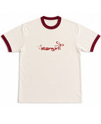 Off White & Maroon Ringer tee Front Design