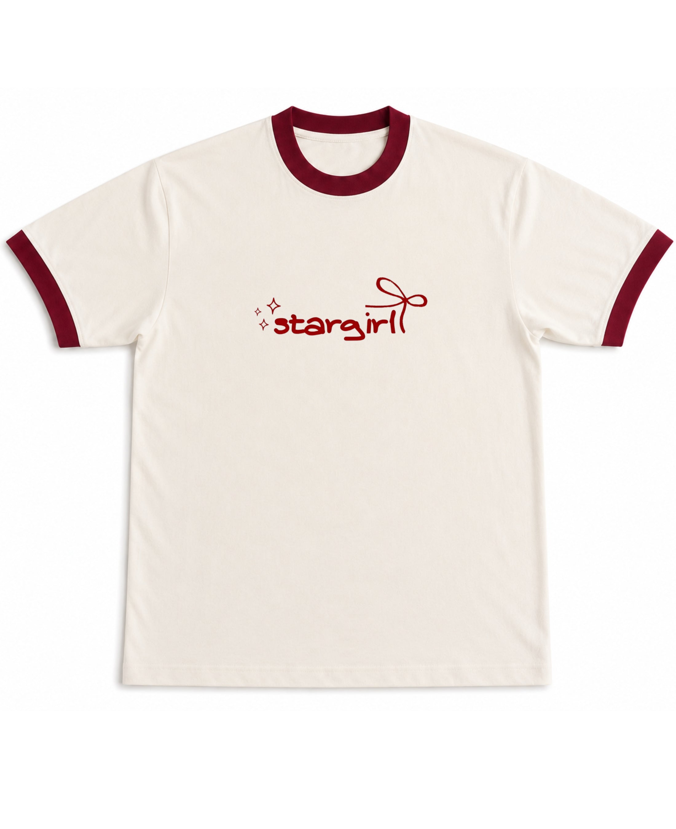 Off White & Maroon Ringer tee Front Design