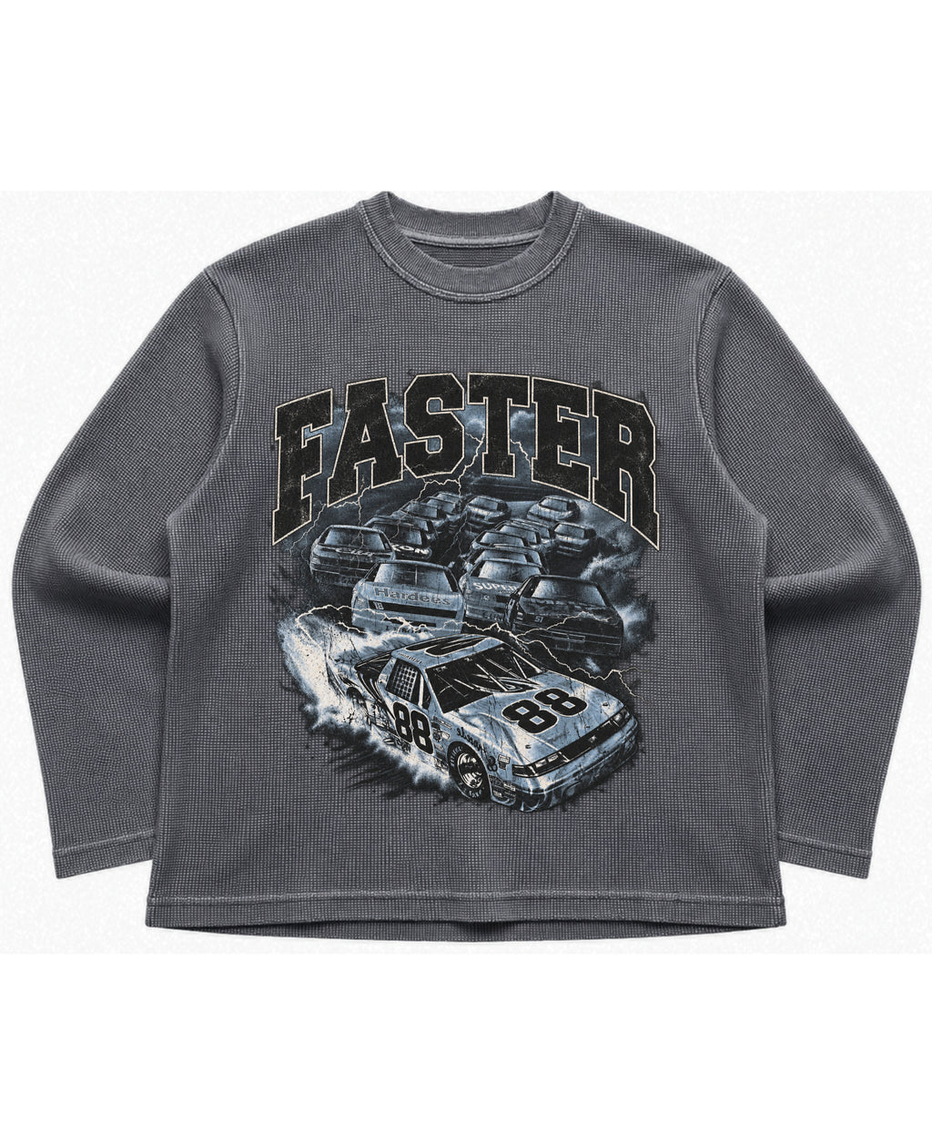 Acidwash waffle knit oversized full-sleeve Front Design