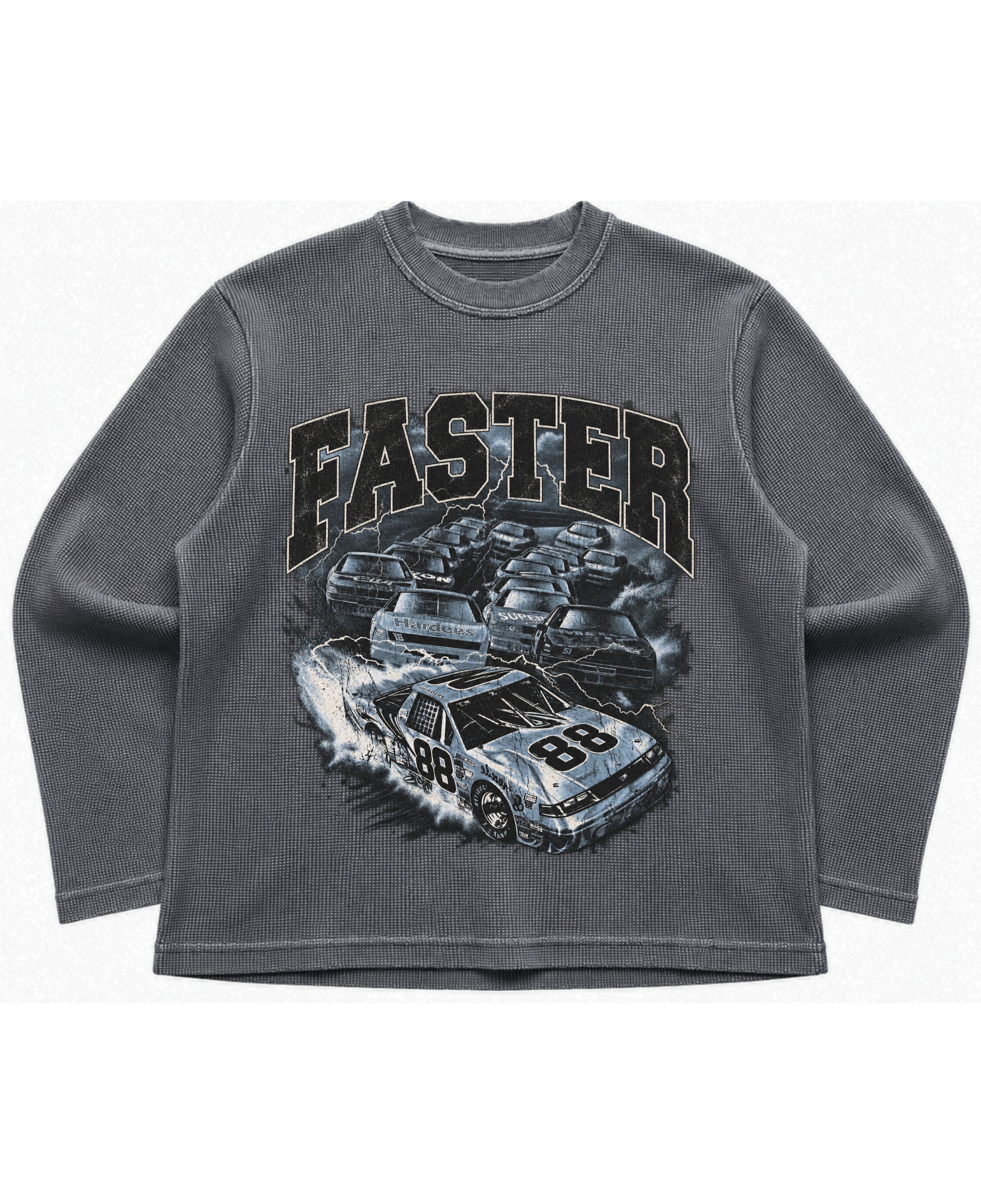 Acidwash waffle knit oversized full-sleeve Front Design