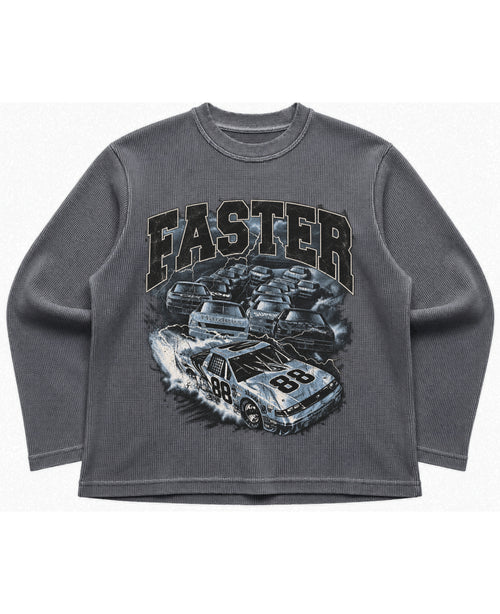 Acidwash waffle knit oversized full-sleeve Front Design